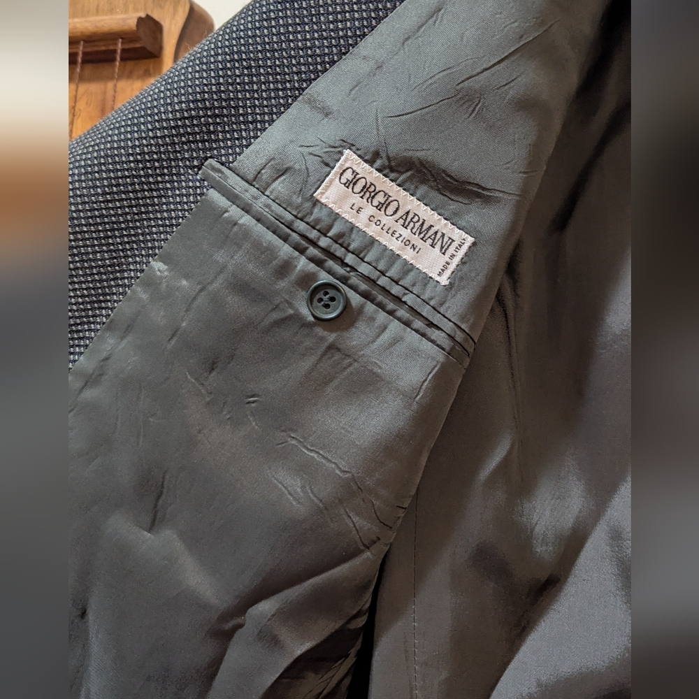 Vintage Giorgio Armani Men's Checkered Blazer Blue Gray Old Money Dark Academia - Picture 2 of 4